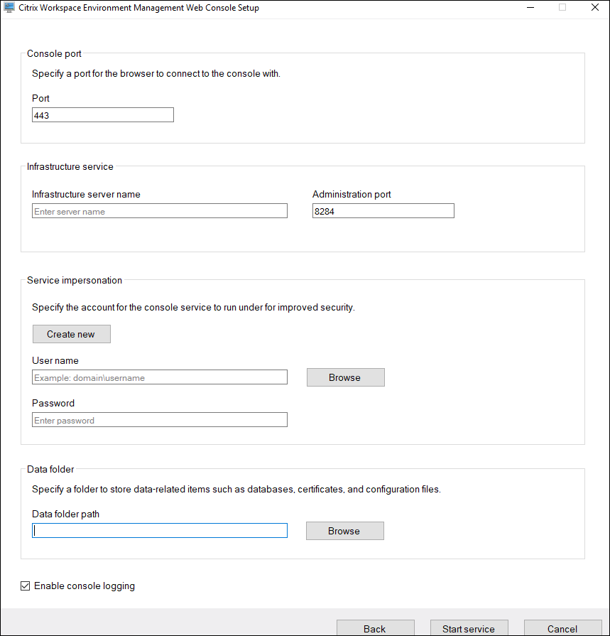 Port par défaut de la console Web