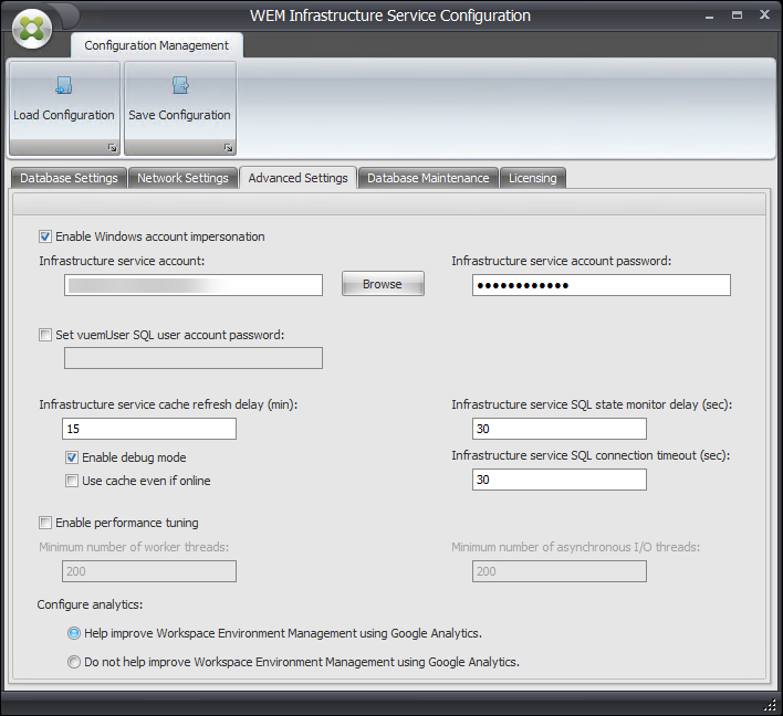 Configuración avanzada del servicio de infraestructura