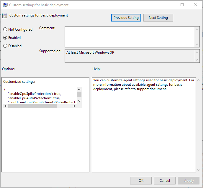 Custom settings for Basic Deployment