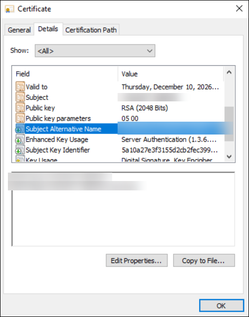Certificate Subject Alternative Name extension