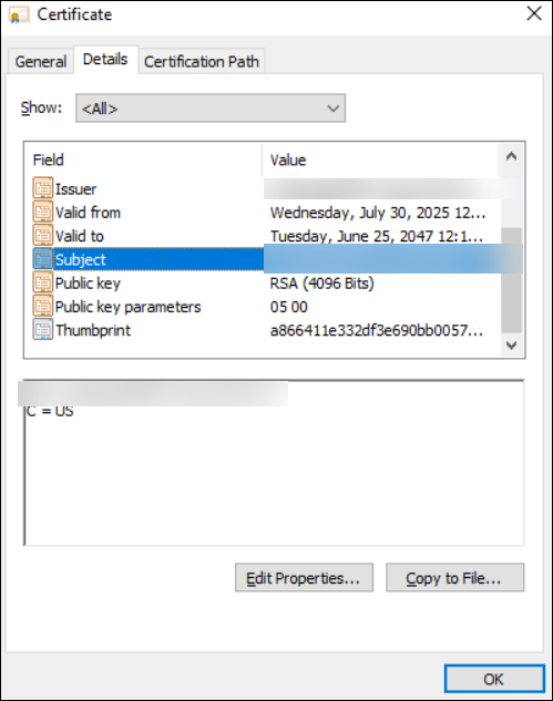 Certificate Subject field