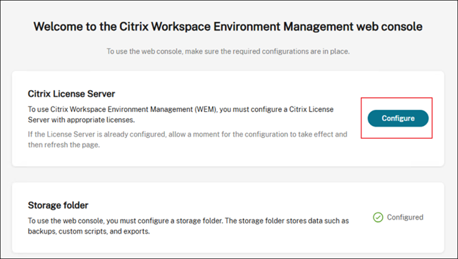 Web console prompt when no license server is configured