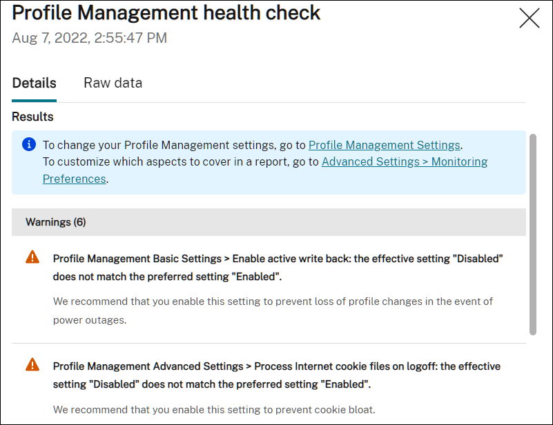 Profile Management health check report