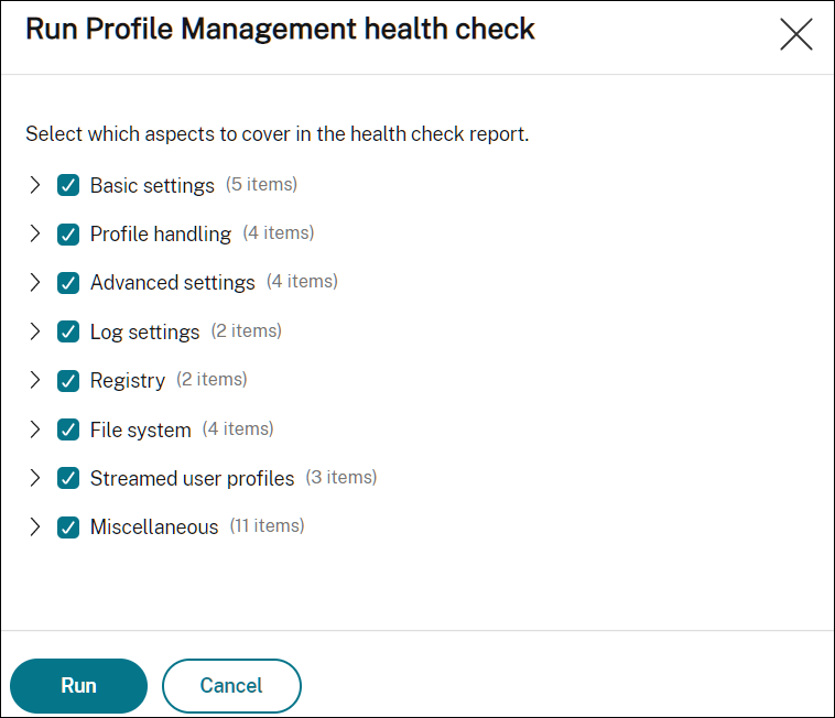Run Profile Management health check - scope settings