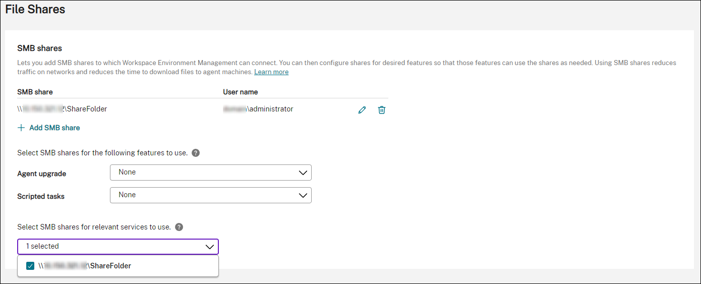Select SMB share for Profile Management to use