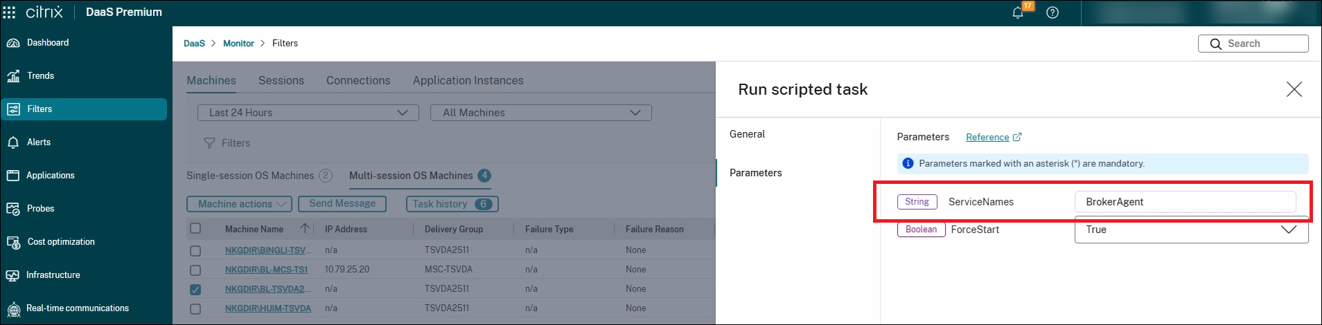 Restart Windows Service parameters