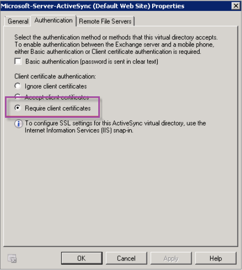 Bildschirm zu Microsoft ActiveSync-Eigenschaften