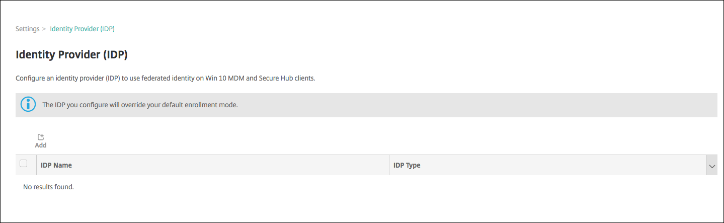 Imagen de la pantalla de configuración de proveedores de identidades