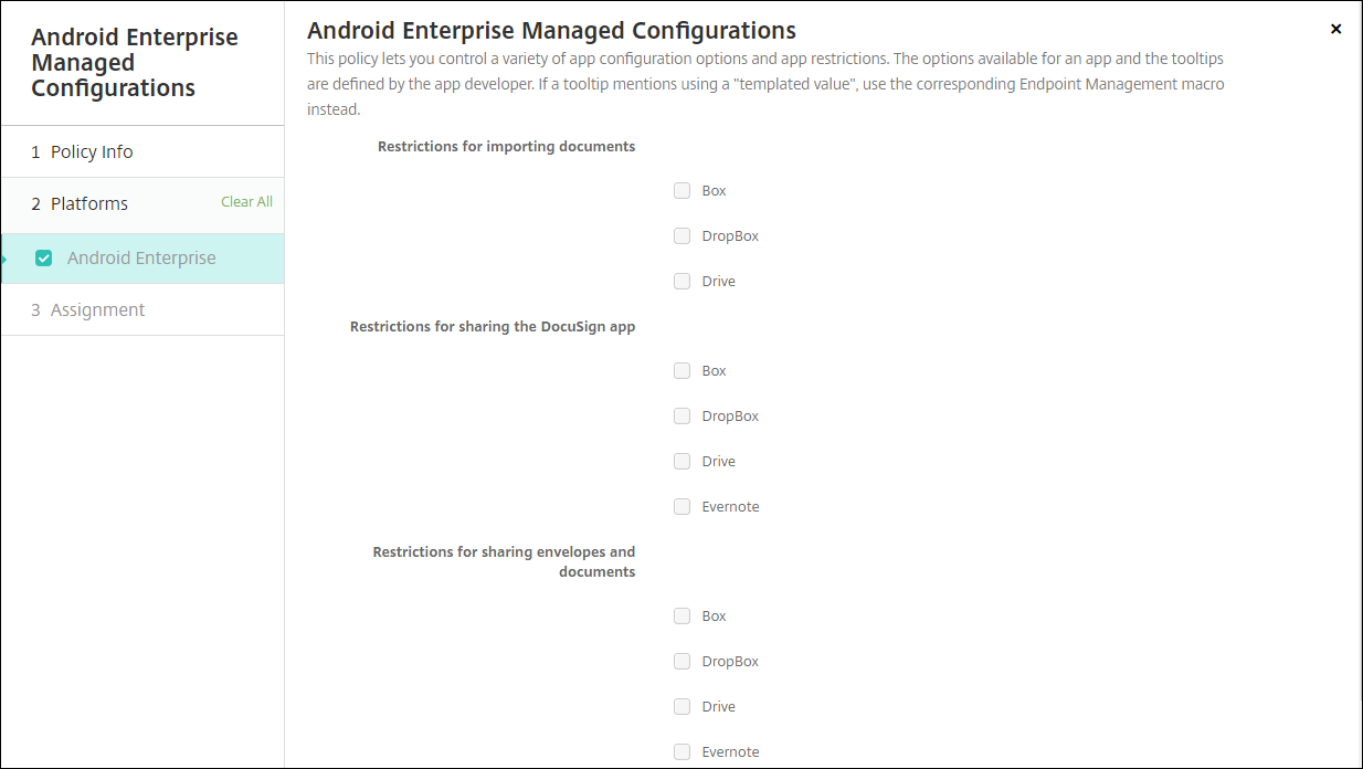 Imagem da tela de configuração de políticas de dispositivos