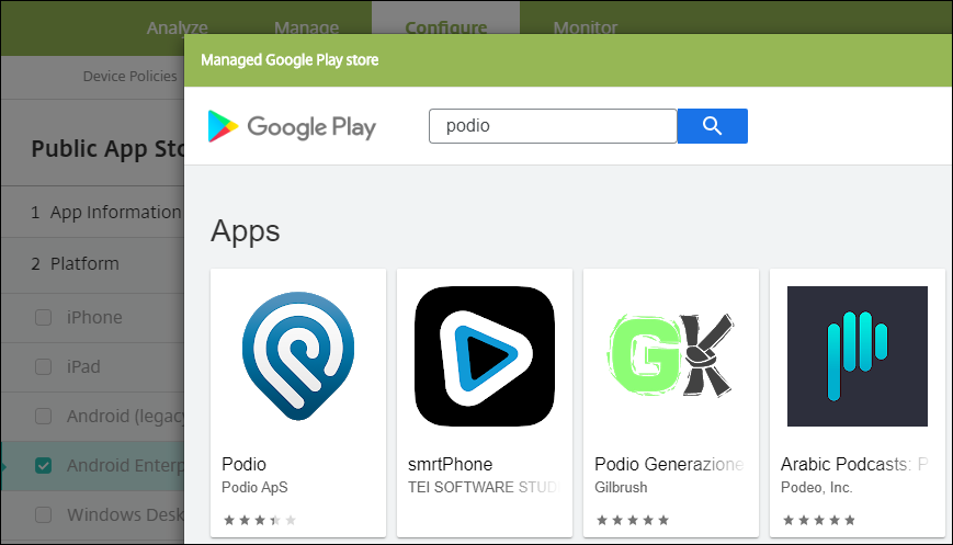 Suche von Android Enterprise-Apps