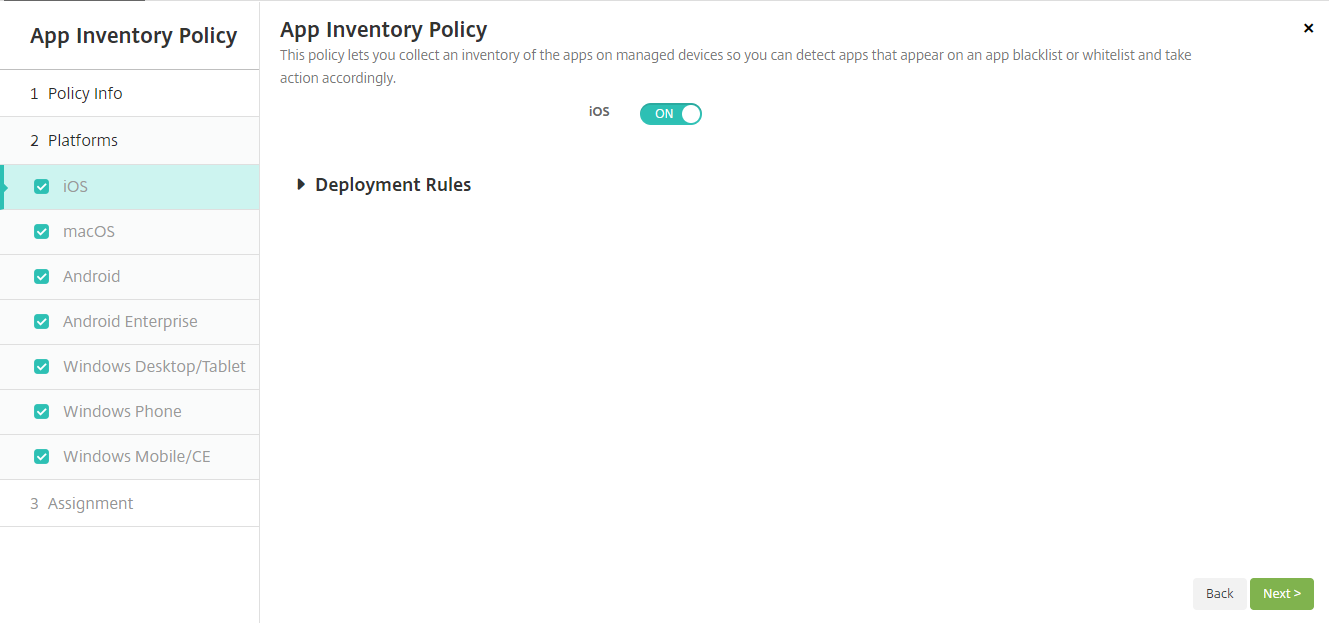 Image of Device Policies configuration screen