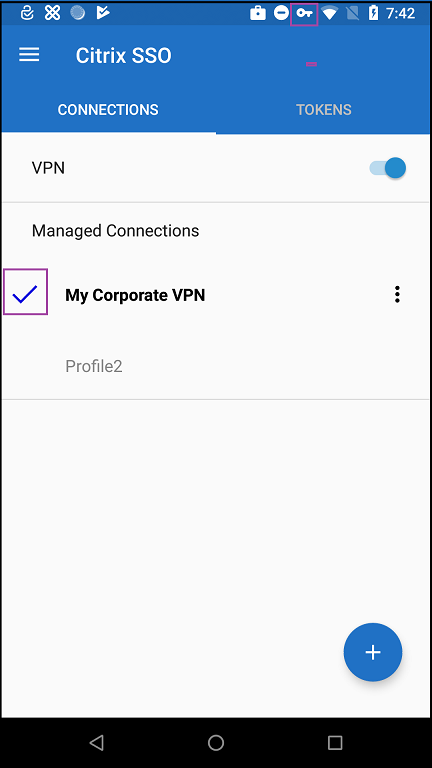 Image of Managed Connection area of SSO app on device