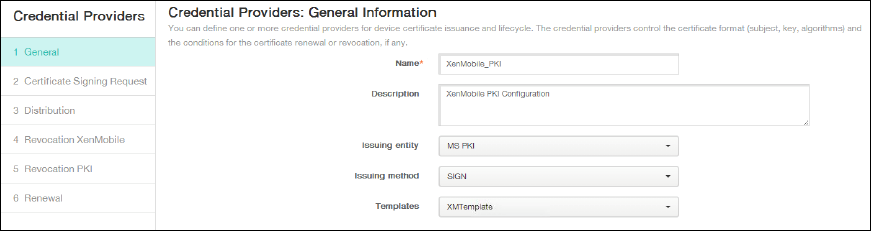 Credential Providers configuration screen