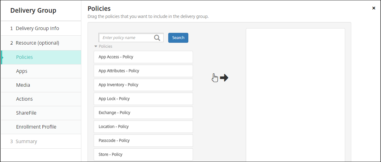 Delivery Group configuration screen