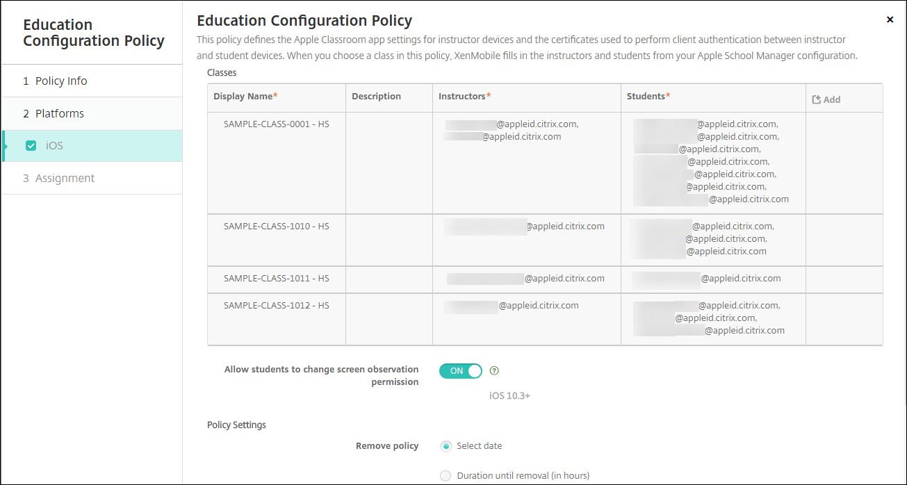 Bildschirm der Geräterichtlinie "Bildung - Konfiguration"