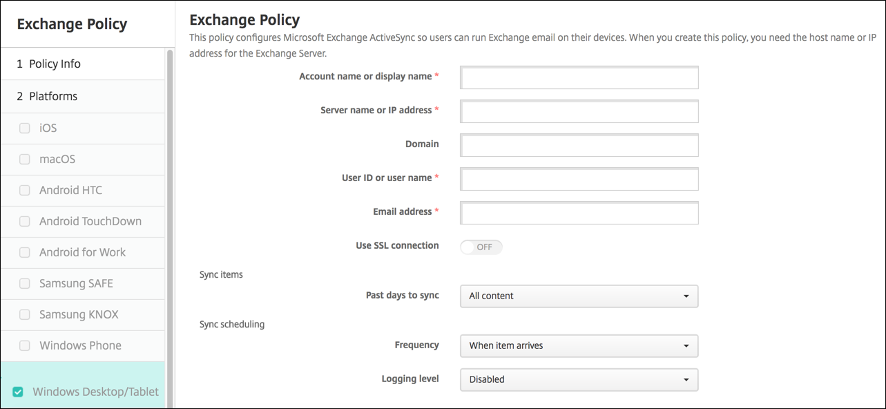 Image of Device Policies configuration screen
