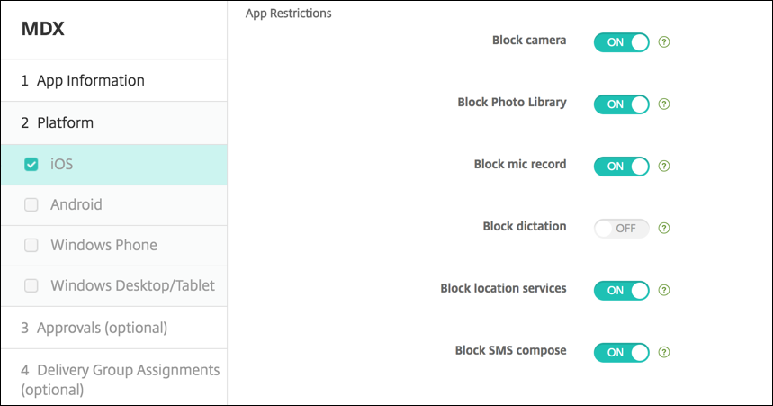 Image de l'écran de configuration Applications