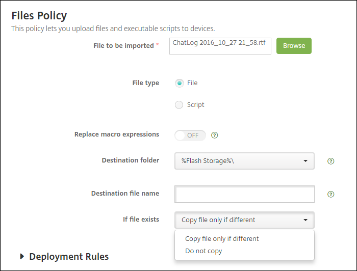Image of Files Device Policy Android Enterprise