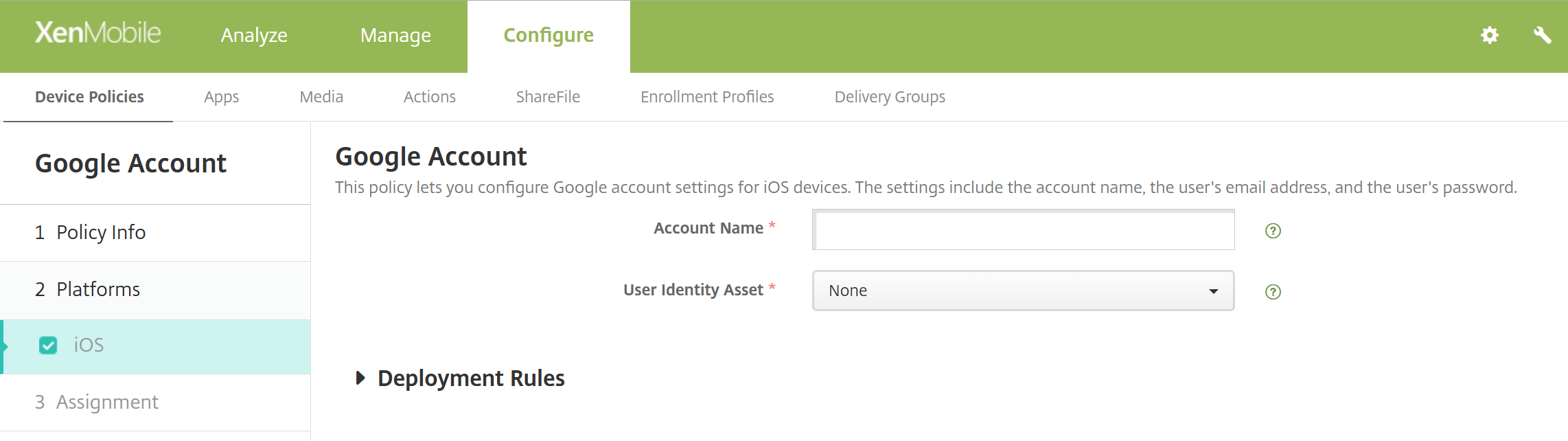 Google Account device policy