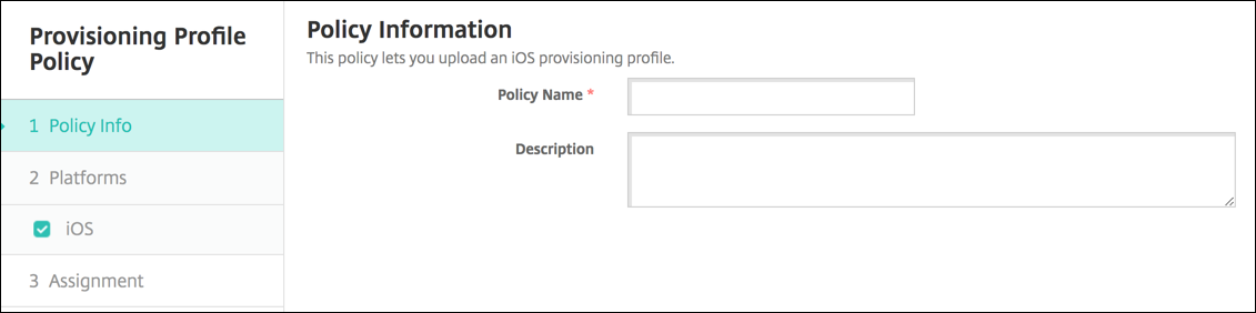 Image de l'écran de configuration Stratégies d'appareil