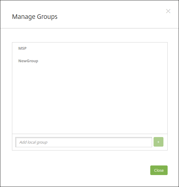 Écran de gestion des groupes d'utilisateurs