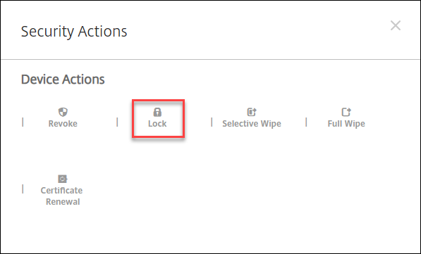 The Security Actions dialog box