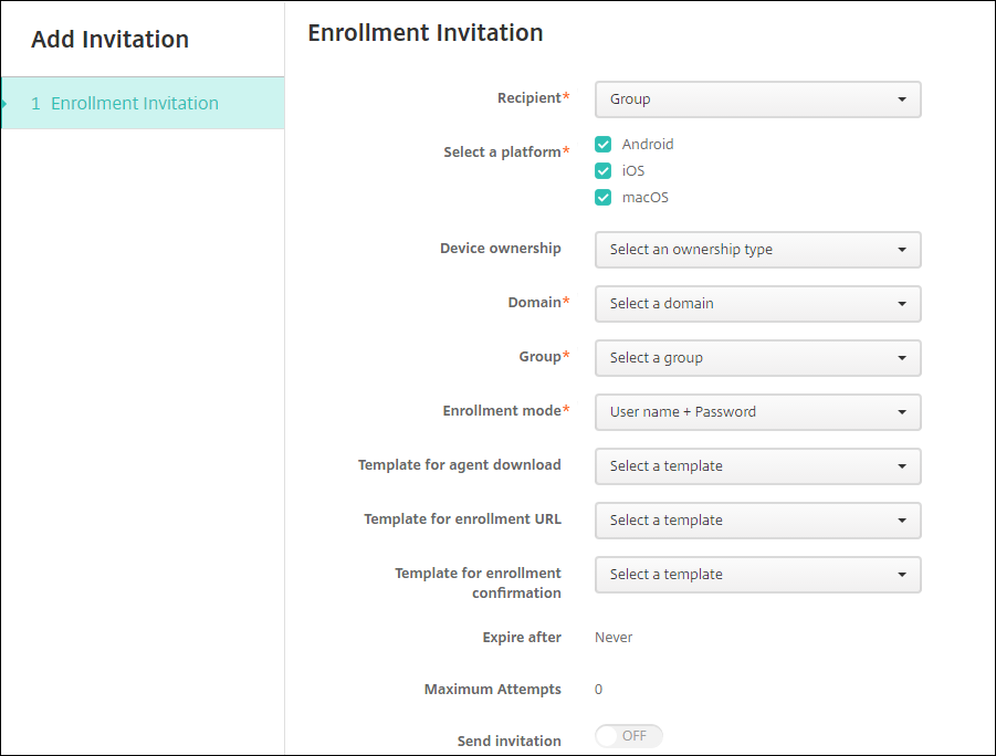 Abbildung der Seite "Registrierungseinladung" für eine Gruppe