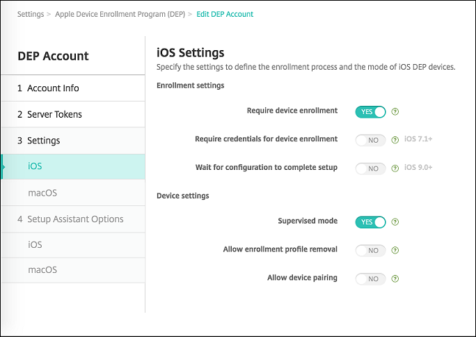 Apple Deployment Program settings screen