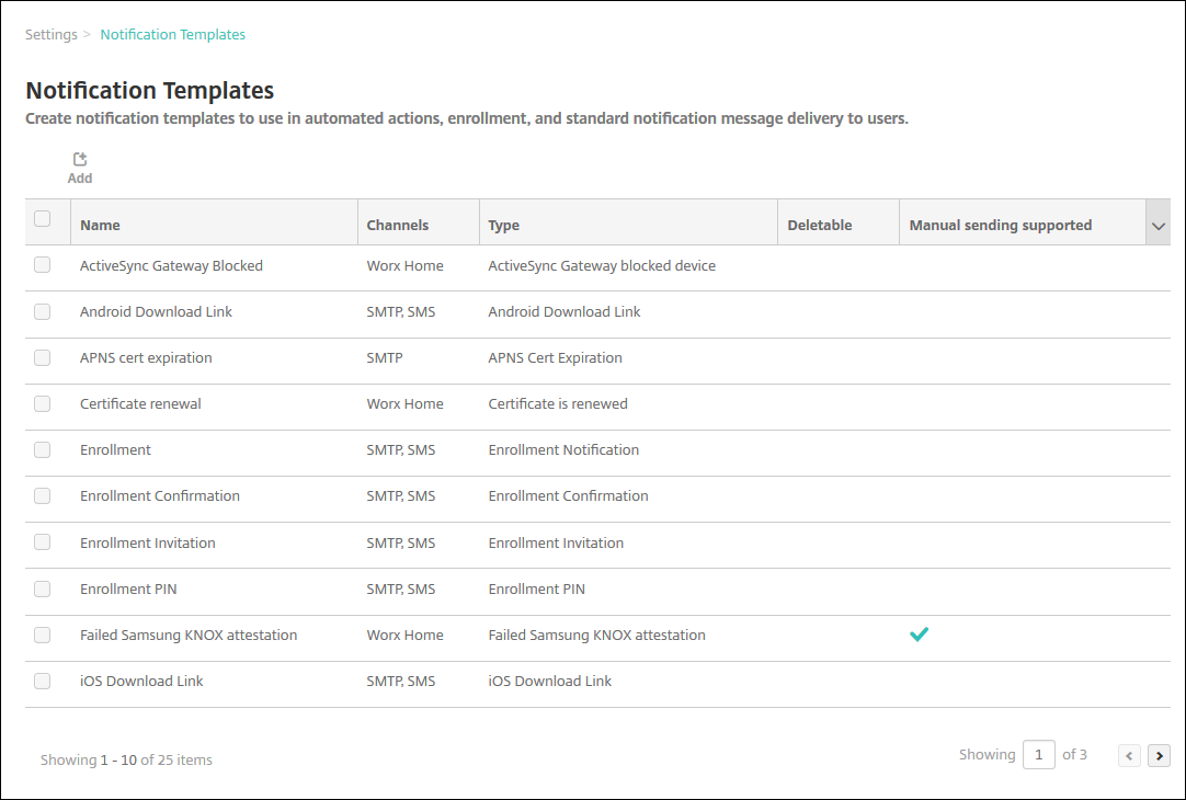 Image of Notification Templates configuration page