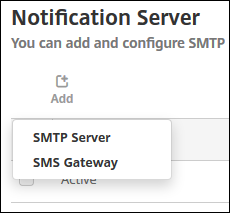 Abbildung des Bildschirms "Benachrichtigungsserver" > "SMS hinzufügen"