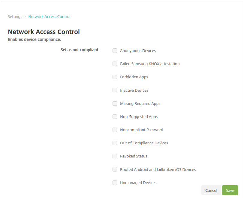 Image of Network Access Control Settings