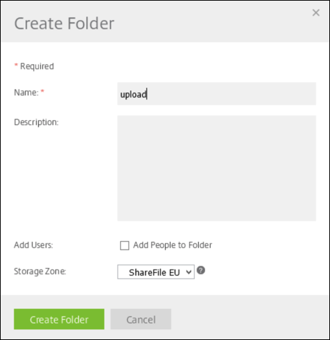 Dialogfeld "Shared Folder" in Citrix Files