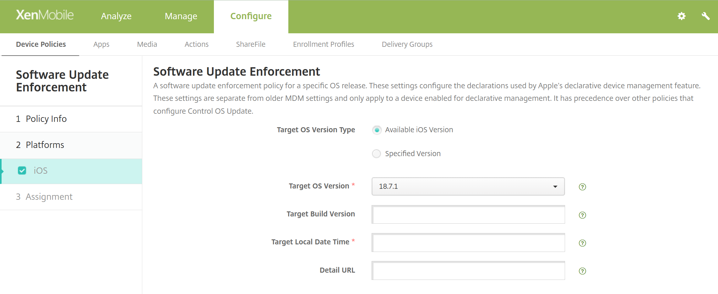 Software Update Enforcement device policy