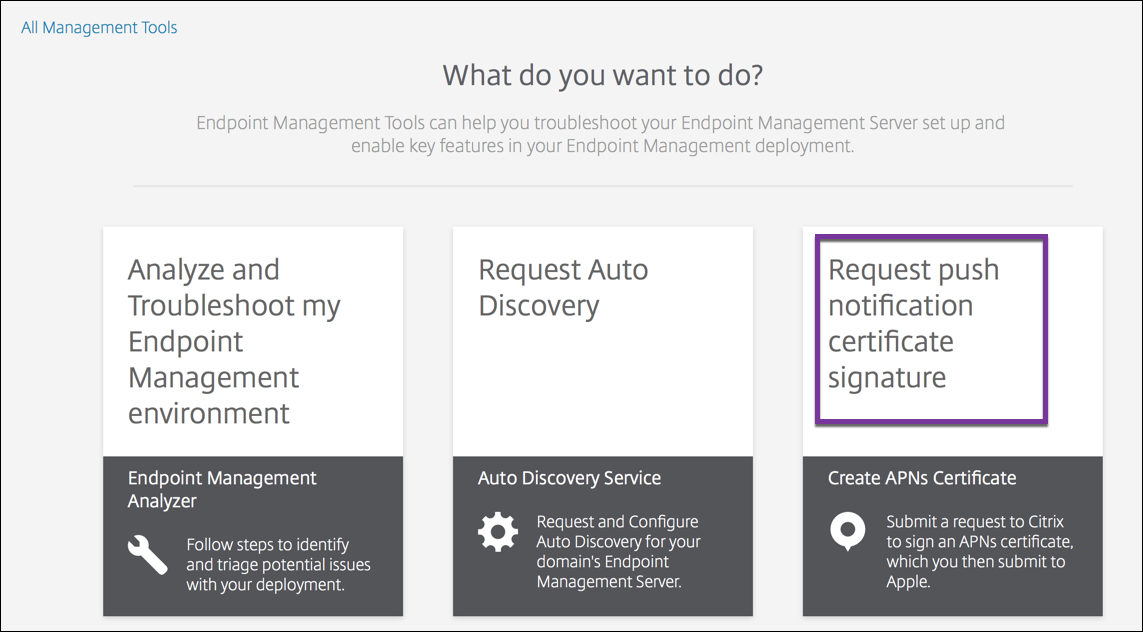Página de Endpoint Management Tools