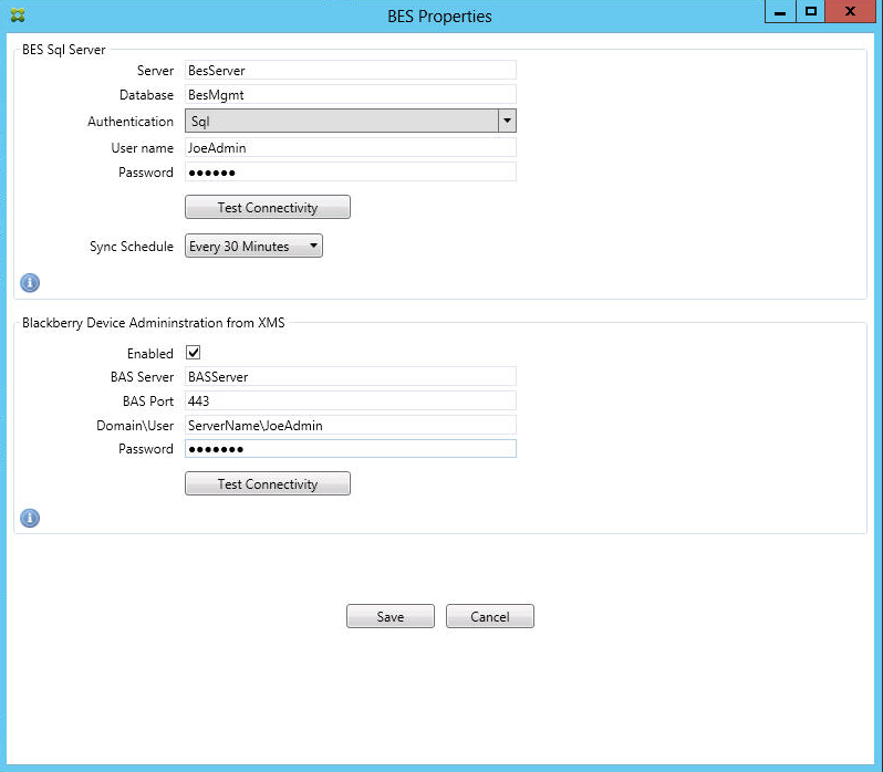 Image de la page de la console Endpoint Management Connector pour Exchange ActiveSync
