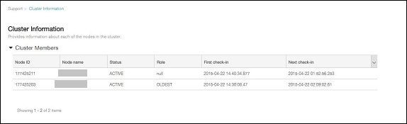 Cluster Information configuration screen