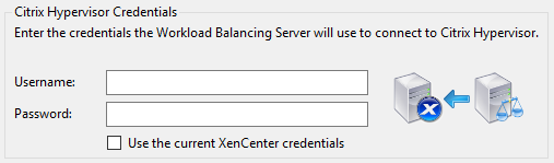 The XenServer Credentials dialog. The fields are user name and Password.