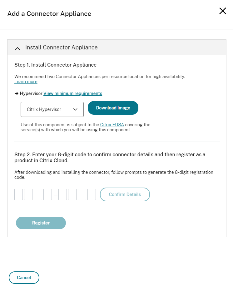 The Install Connector Appliance task