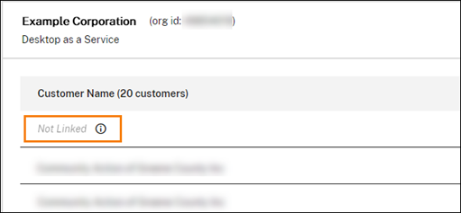 Multitenant customer with Not Linked state highlighted