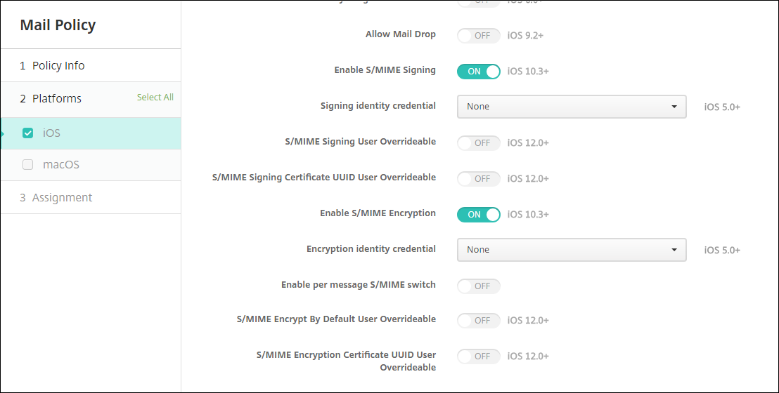 Device Policies configuration screen