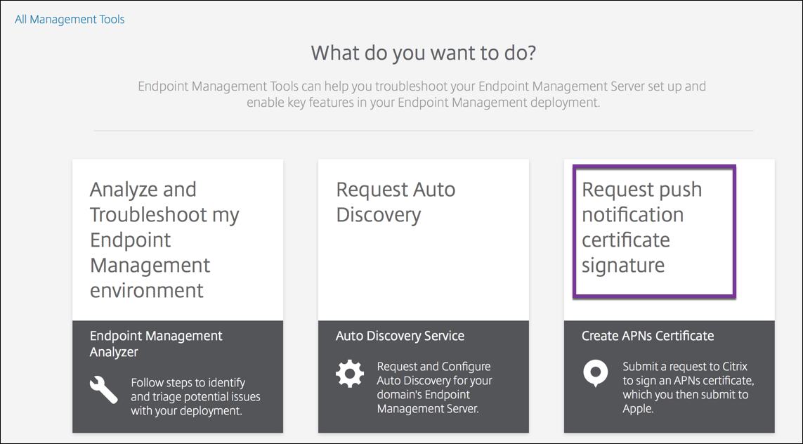 Citrix Endpoint Management Tools page