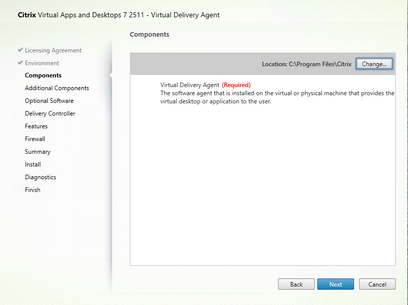 Components page in VDA installer