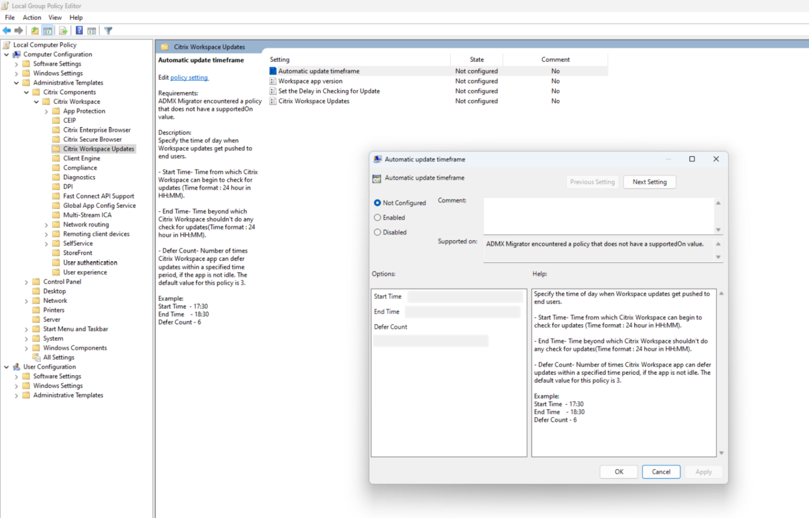 Automatic update timeframe