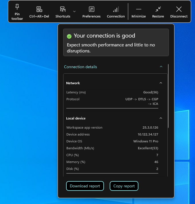 Indicateur de puissance de connexion