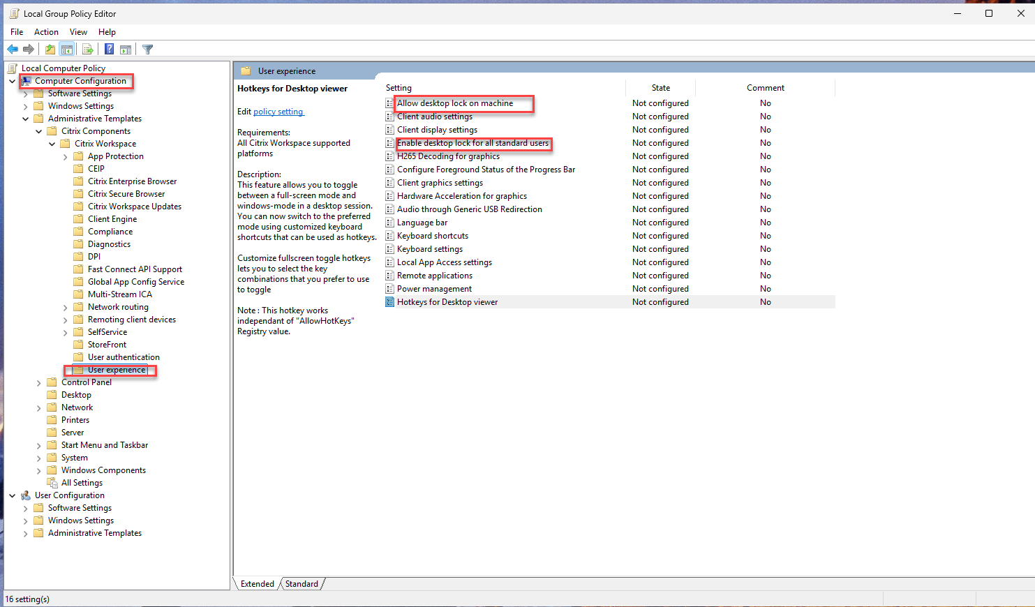 すべてのデスクトップロックを有効にする