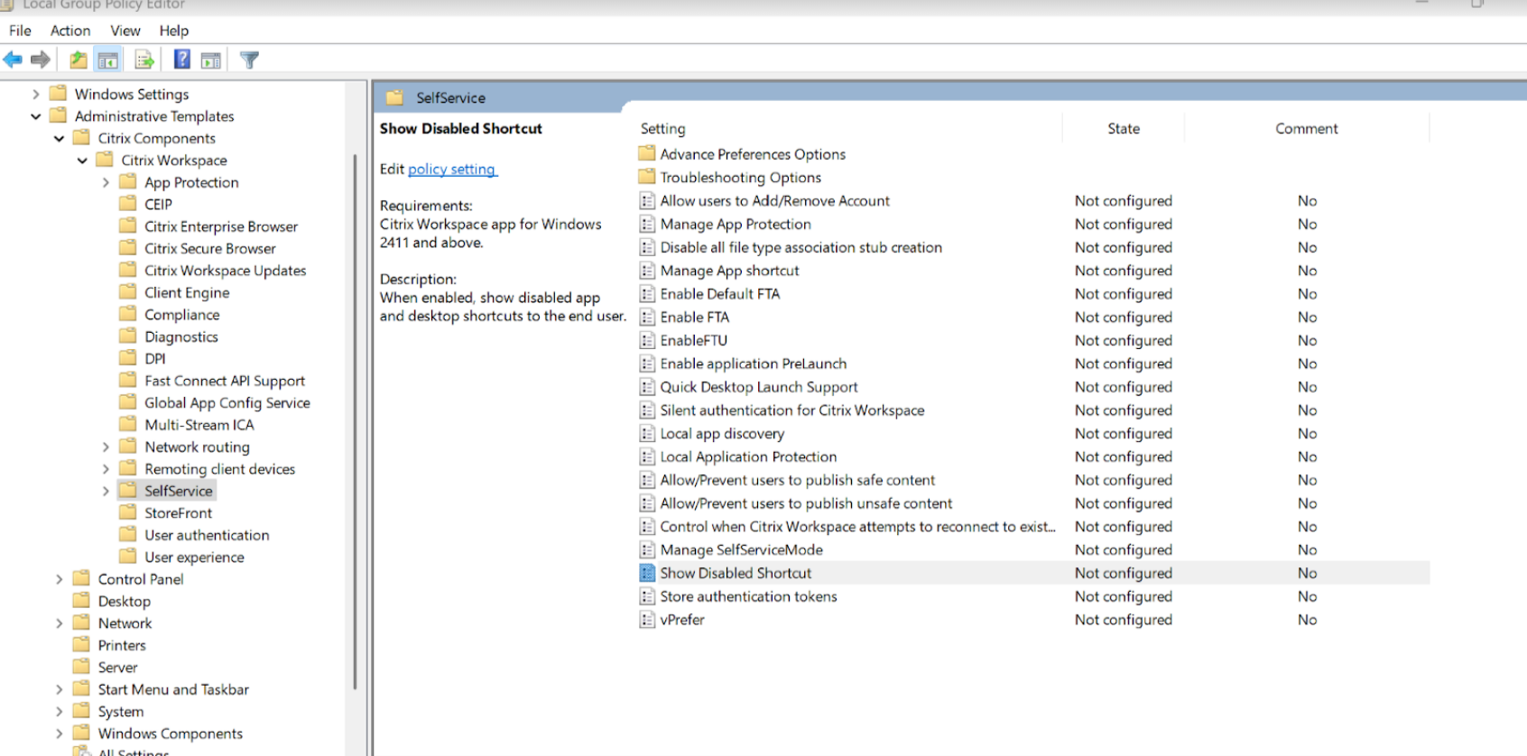 Show disabled shortcuts