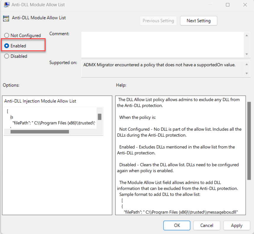Richtlinie "Positivliste für DLL-Sschutz" aktivieren