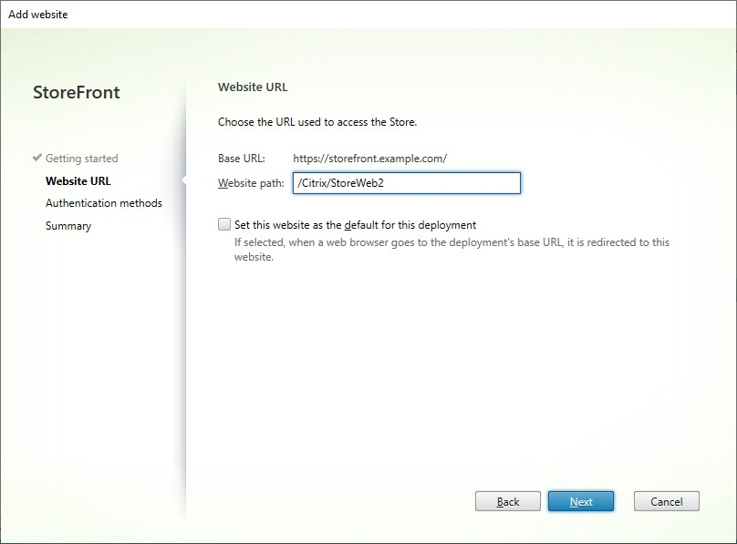 Screenshot of Add website screen, Site URL tab